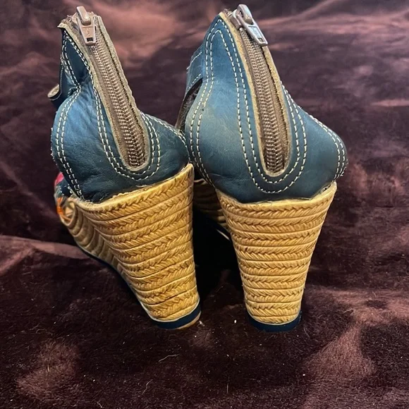 Evangelina wedges huaraches in dark navy blue Mexican Wedges sandals - Picture 4 of 8